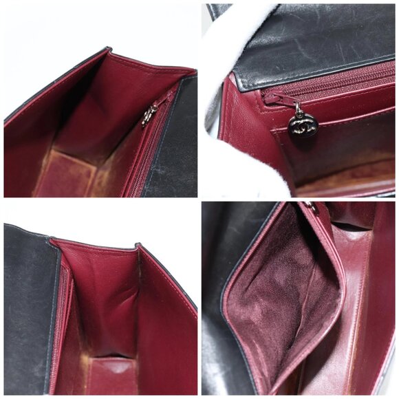 CHANEL Chain Hand Bag Lamb Skin Black Silver CC Auth 138566A - Picture 15 of 16